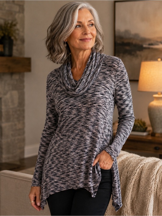 Cable & Gauge Long Black & White Tunic Sweater
