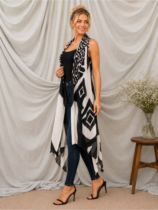 Dor Dor Couture Black & White Open Front Women’s Cardigan