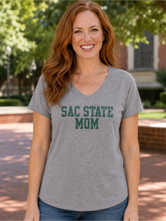 Gray SAC STATE MOM V-Neck T-Shirt