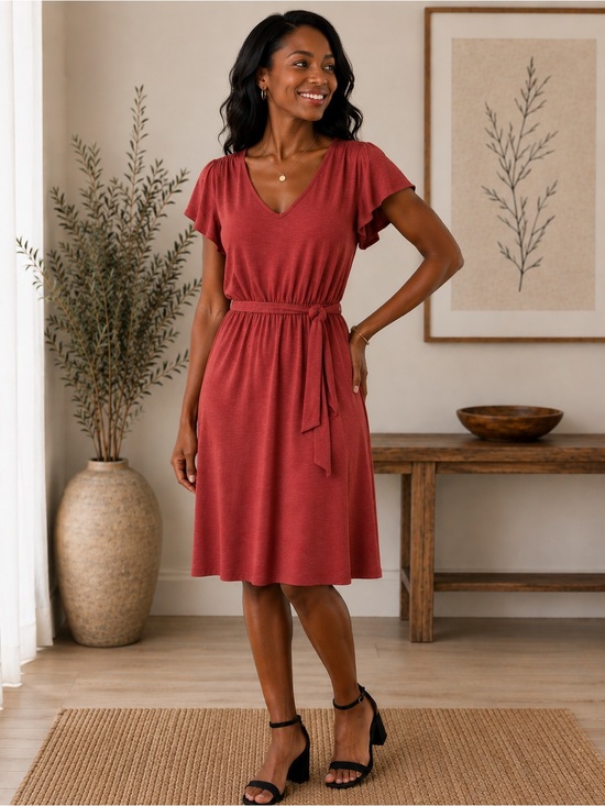 White House Black Market Rust Flutter Sleeve Midi Dress