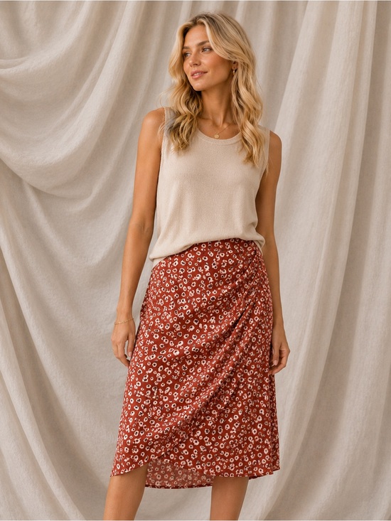 Charming Charlie’s Terracotta Floral A-Line Skirt