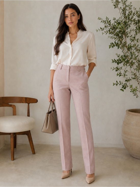 Worthington Soft Blush/Tan High-Rise Straight Leg Trousers