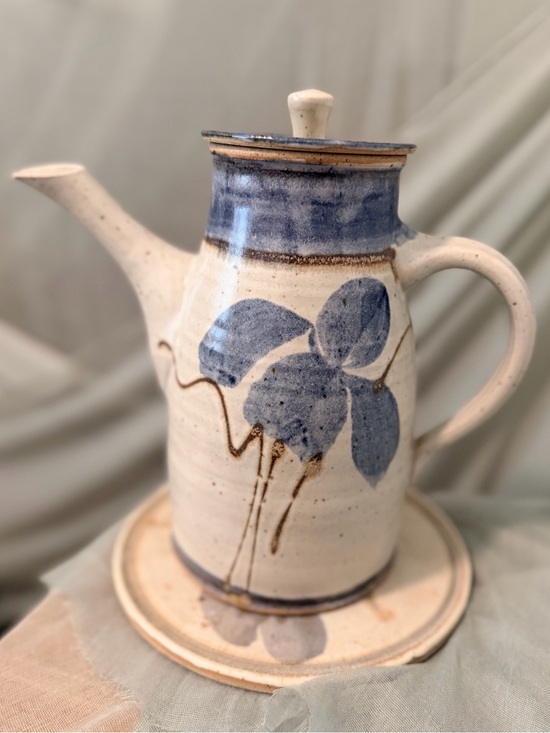Vintage 1992 Cranberry Pottery - Blue Leaf Design