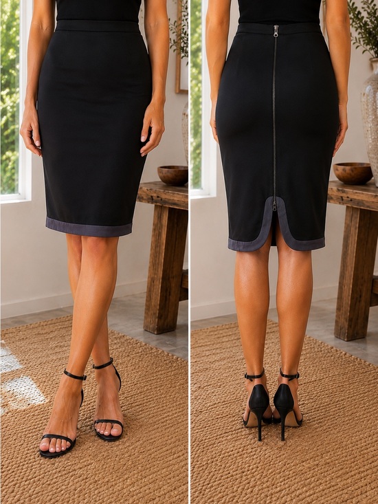 Bar III Black Pencil Skirt with Gray Contrast Hem