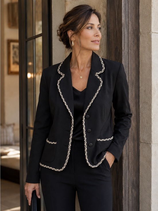 Black Women's Jacket with Tweed Trim