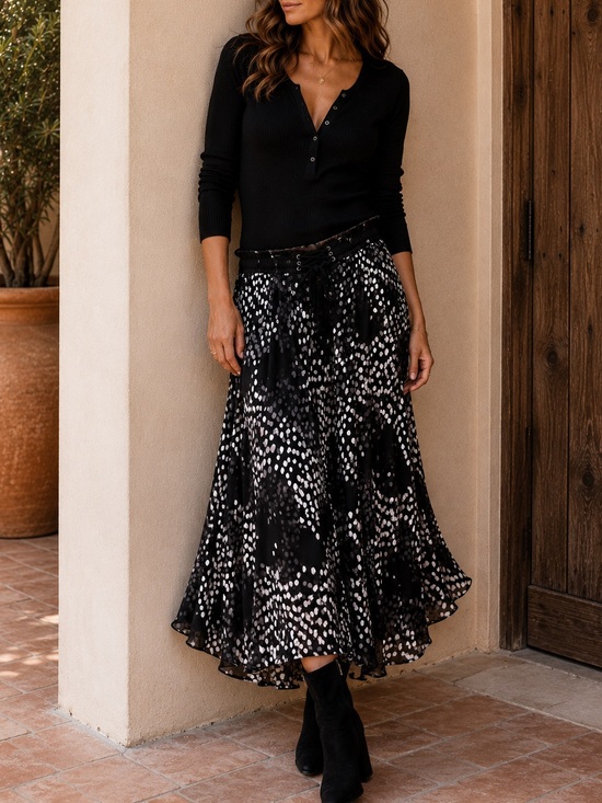 Polka Dotted Lined Flowy Skirt