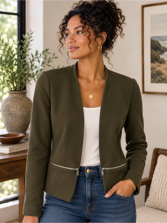 Philosophy Olive Green Jacket with Zipper Accents