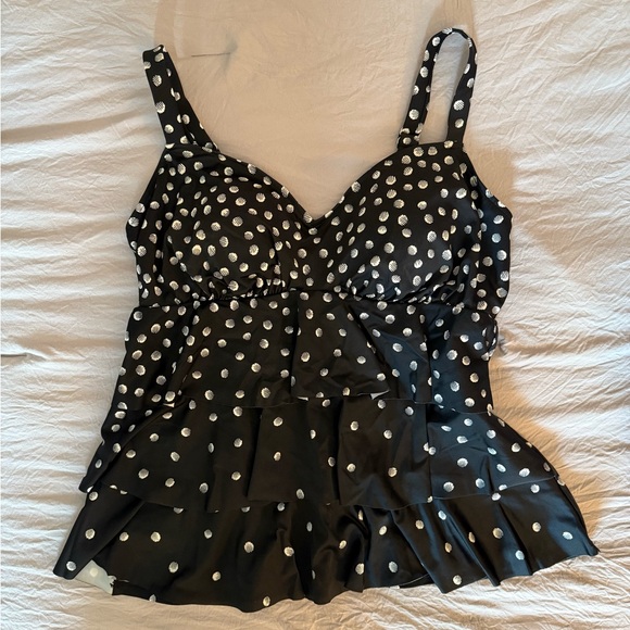 Black Polka Dot Tankini Swim Top