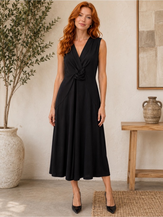 Christopher & Banks Black Sleeveless Knot-Front Midi Dress