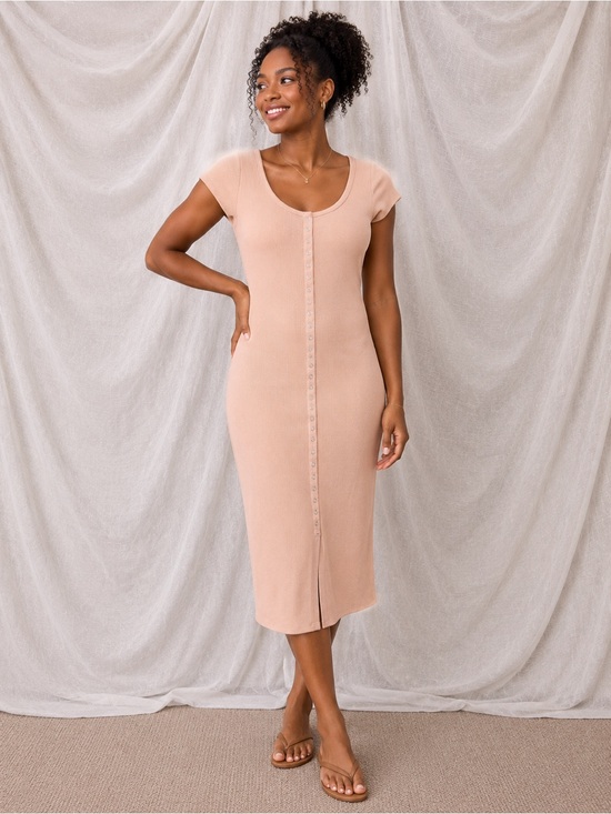 Elodie Tan Cap Sleeve Ribbed Dress
