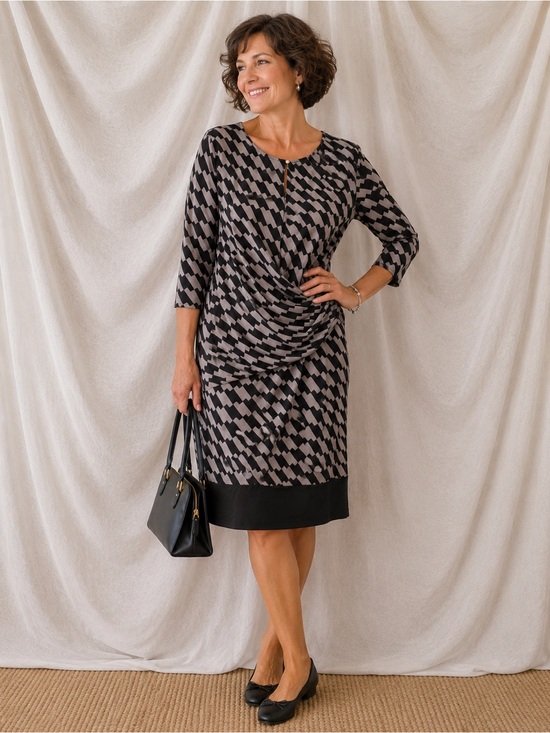 New York & Company Black and Gray Patterned Dress