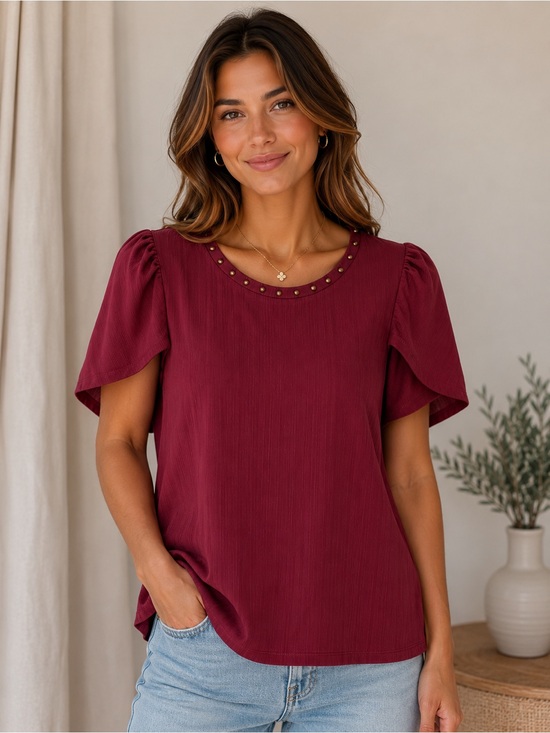 Michael Kors Burgundy Blouse with Studded Neckline
