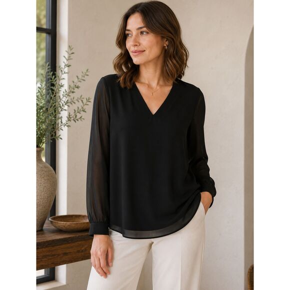 Calvin Klein Black Sheer Overlay Blouse