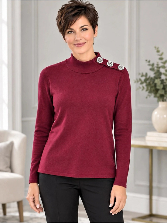 INC International Concepts Burgundy Embellished Turtleneck Size Large