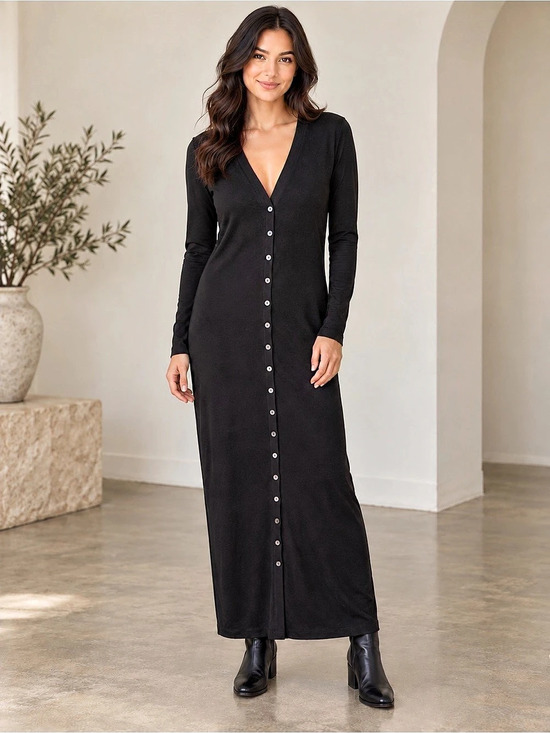 Parallel Maxi Button-Front Dress in Black Like New