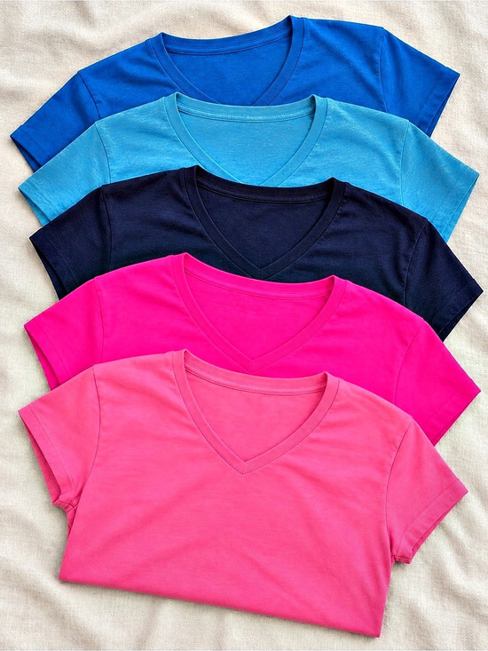 Women's V-Neck T-Shirt 5-Piece Set